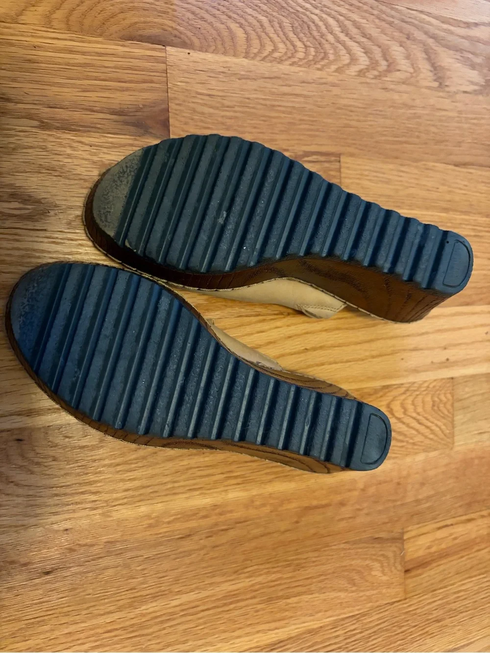 boc Tan Leather Wedge Slide Sandals